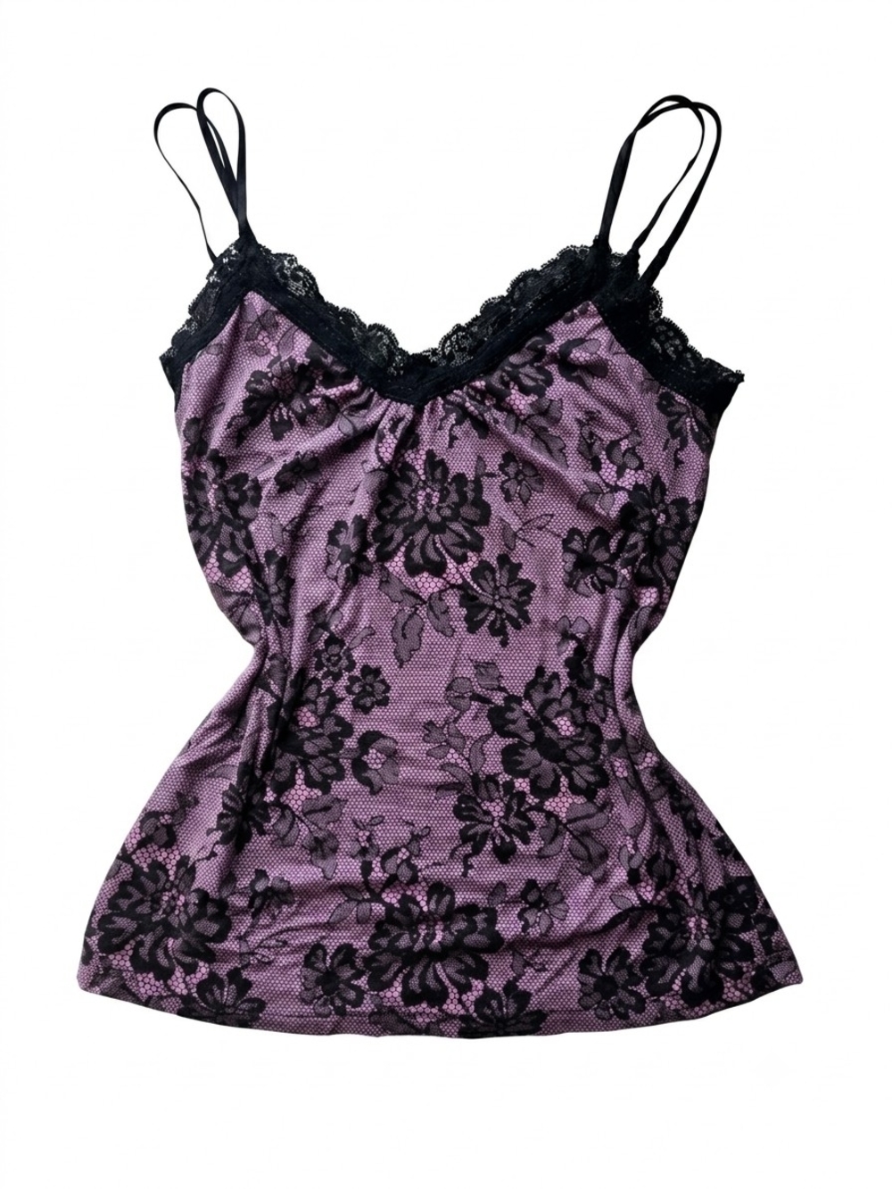Express Purple Floral Lace-Trim Cami